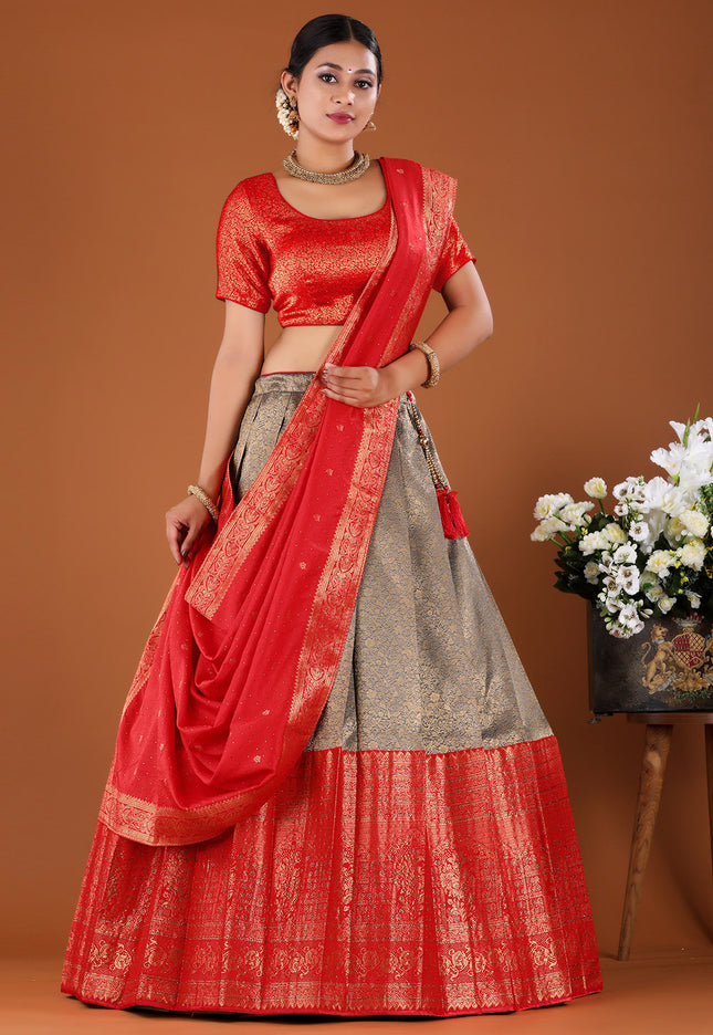 Gray Kanjivaram Silk Half Saree 