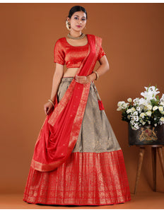 Gray Kanjivaram Silk Half Saree 