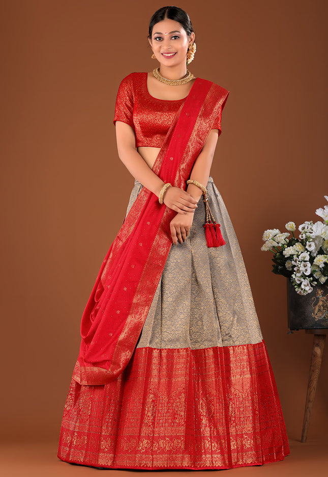 Gray Kanjivaram Silk Half Saree 