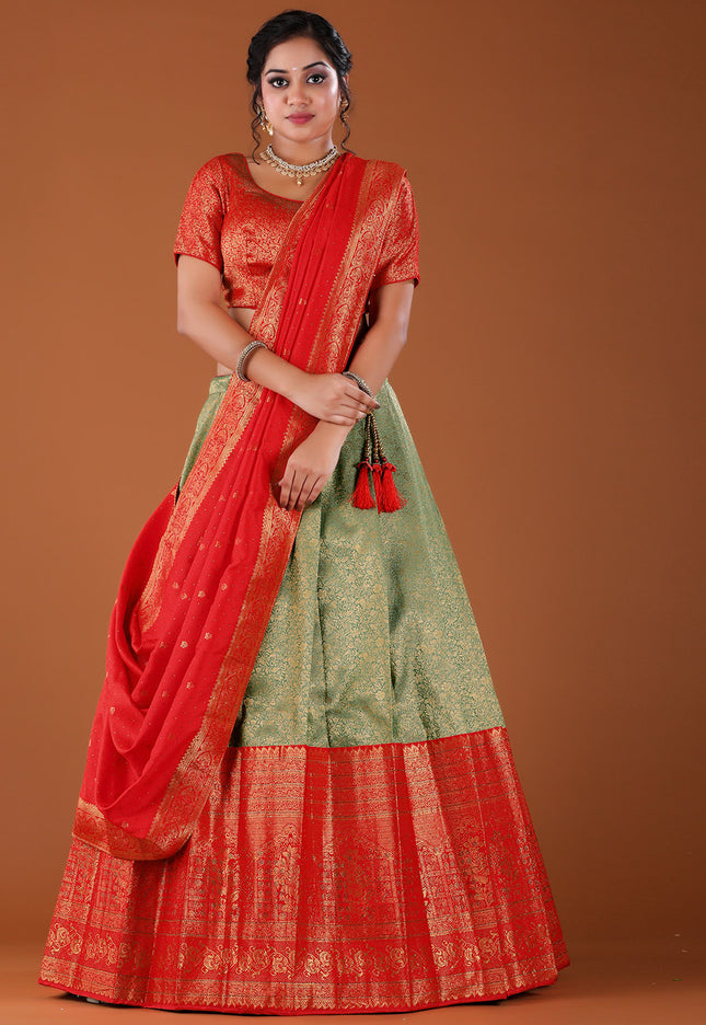 Light Green Kanjivaram Half Saree