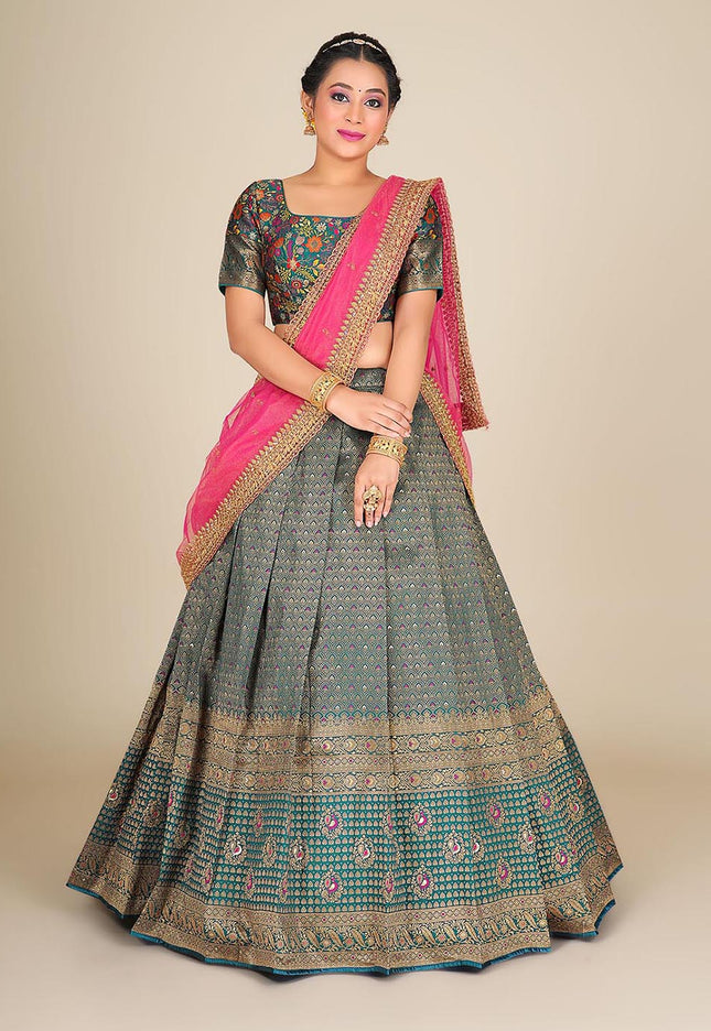 Rama Kanjivaram Silk Lehenga