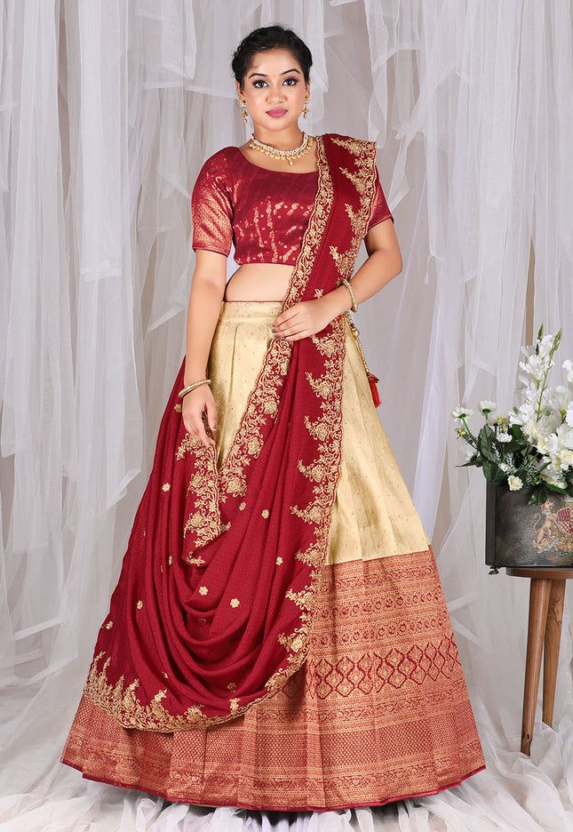 Maroon Kanjivaram Silk Lehenga