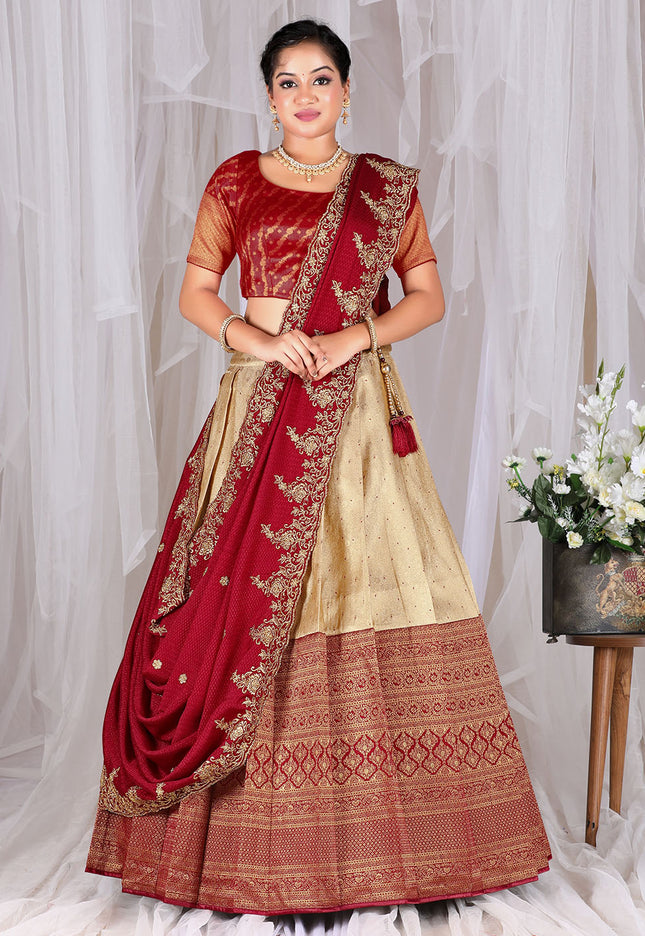 Maroon Kanjivaram Silk Lehenga