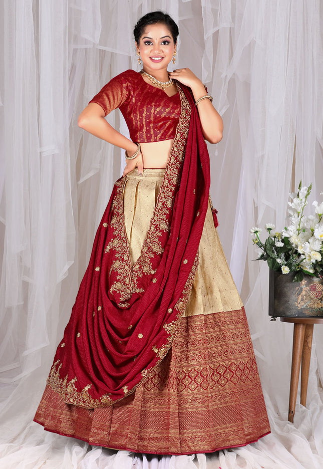 Maroon Kanjivaram Silk Lehenga