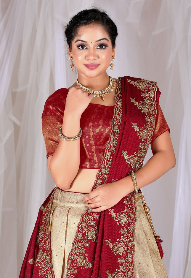 Maroon Kanjivaram Silk Lehenga
