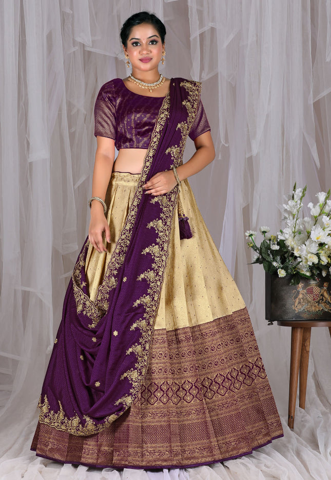 Wine Kanjivaram Silk Lehenga