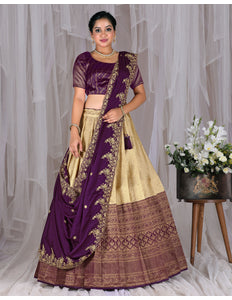 Wine Kanjivaram Silk Lehenga