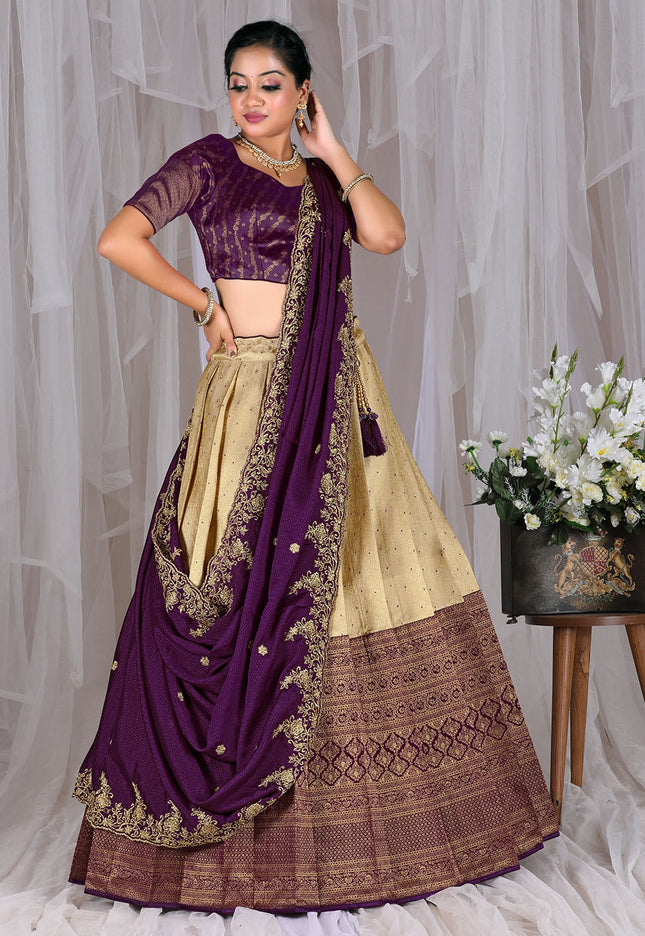 Wine Kanjivaram Silk Lehenga