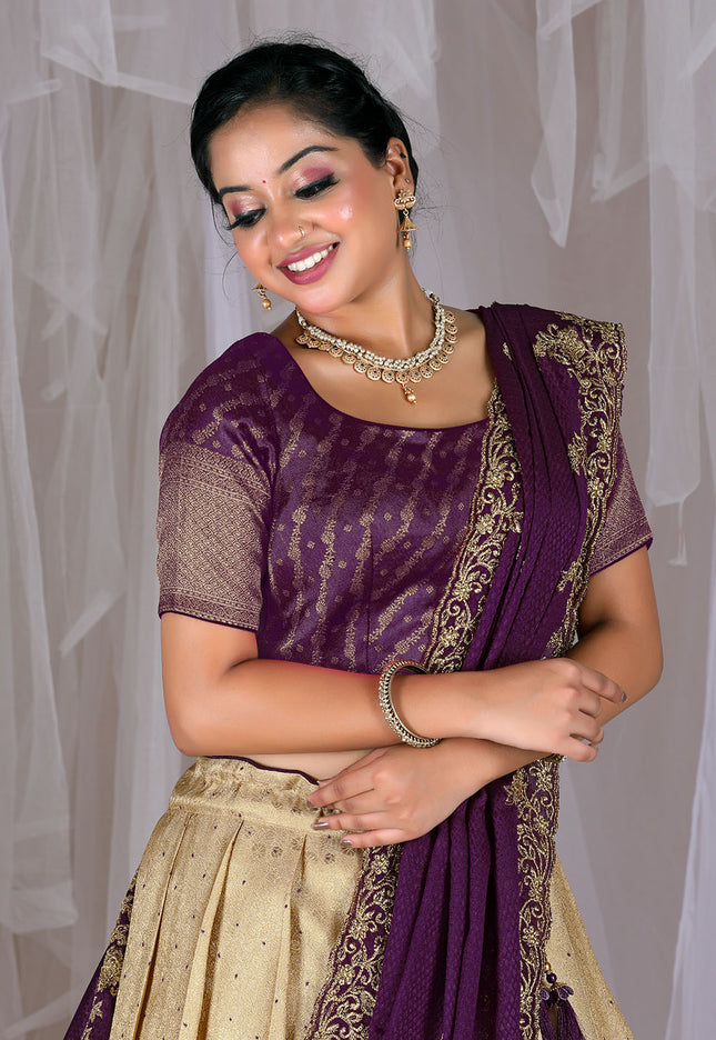 Wine Kanjivaram Silk Lehenga