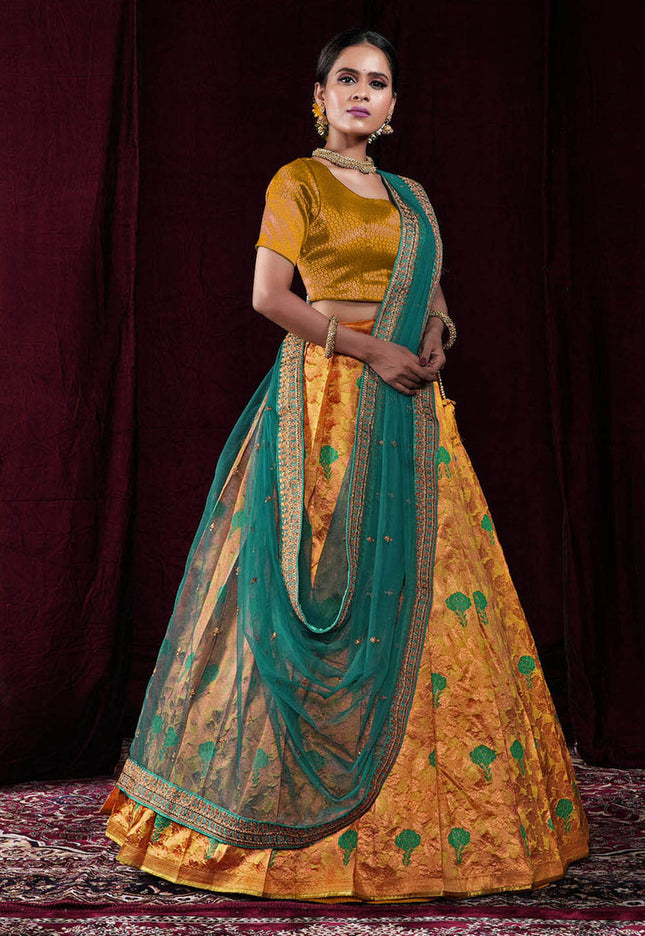 Gold Banarasi Silk Half Saree