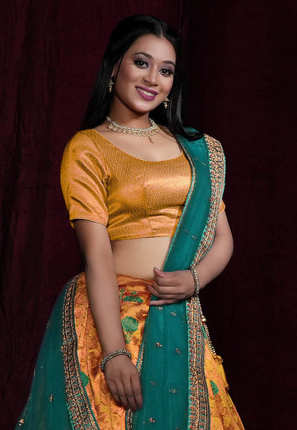 Gold Banarasi Silk Half Saree