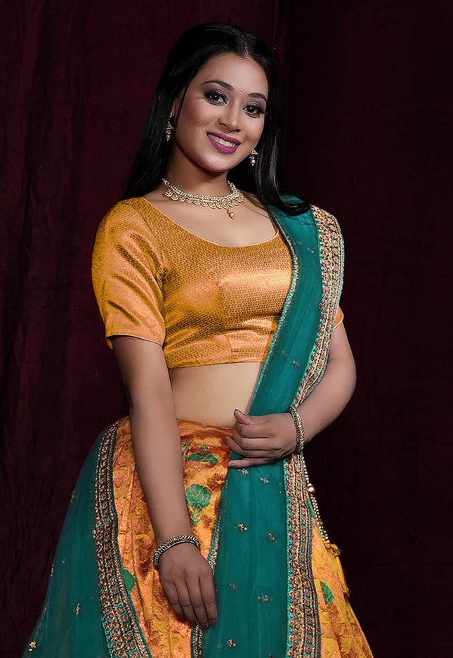 Gold Banarasi Silk Half Saree