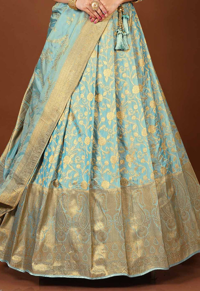 Sky Blue Banarasi Silk Lehenga 