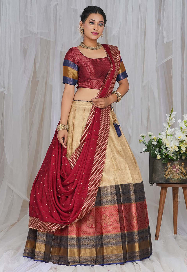 Chiku Kanjivaram silk Half Saree
