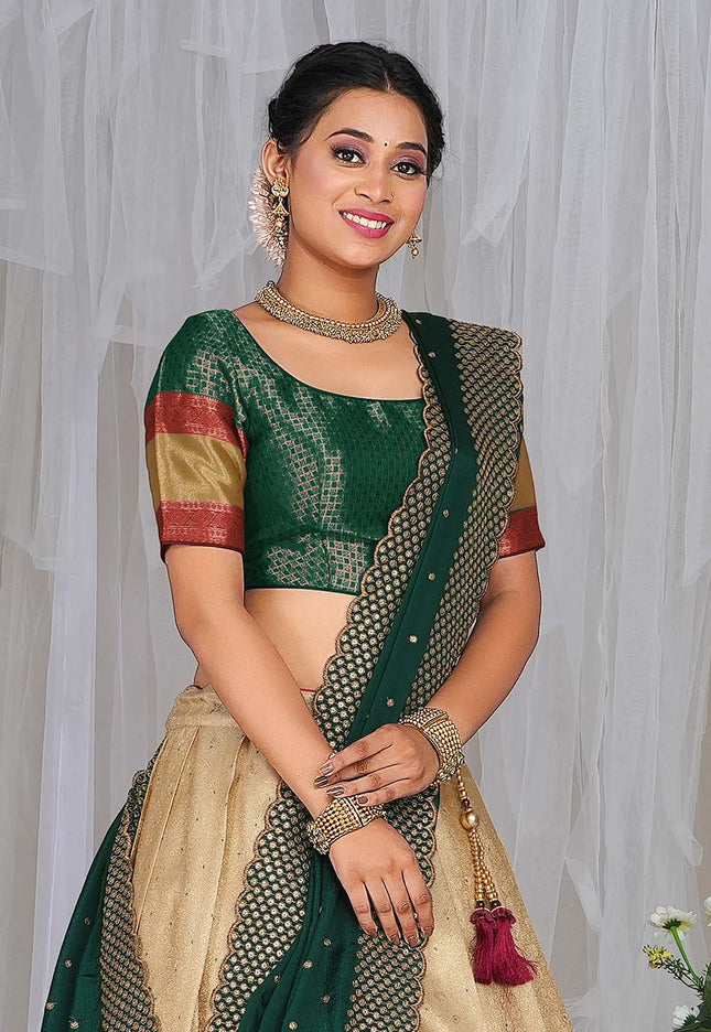 Chiku Kanjivaram silk Half Saree