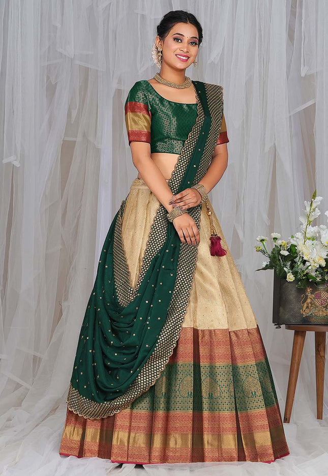 Chiku Kanjivaram silk Half Saree