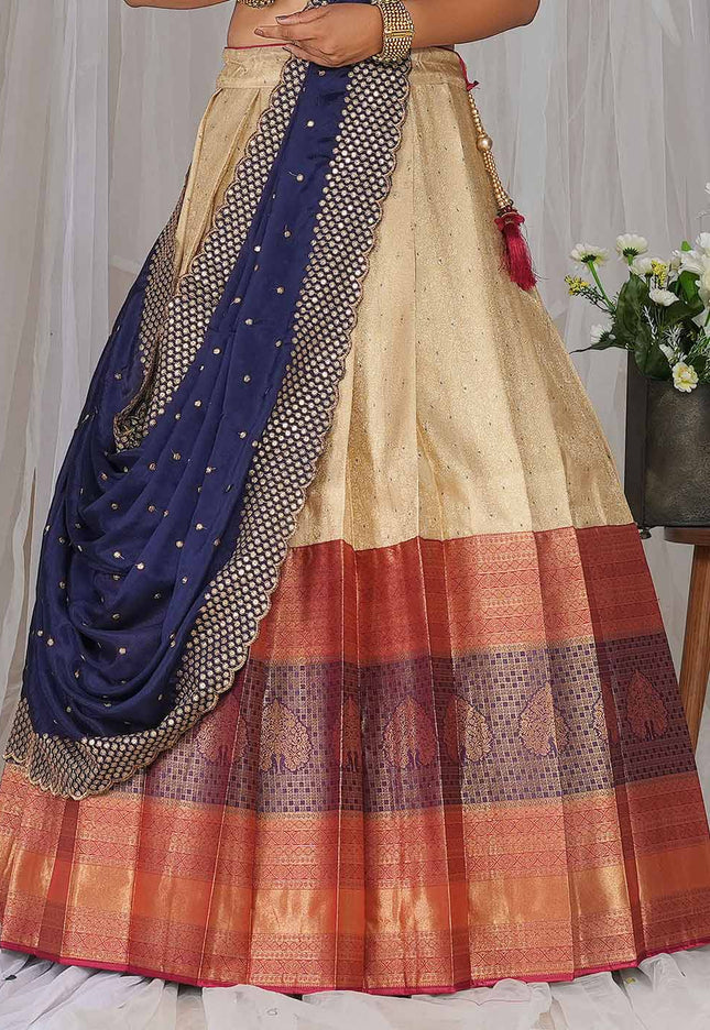 Chiku Kanjivaram silk Half Saree