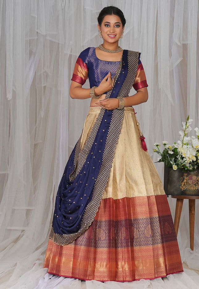 Chiku Kanjivaram silk Half Saree