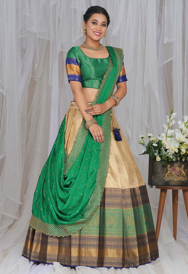 Chiku Kanjivaram silk Half Saree
