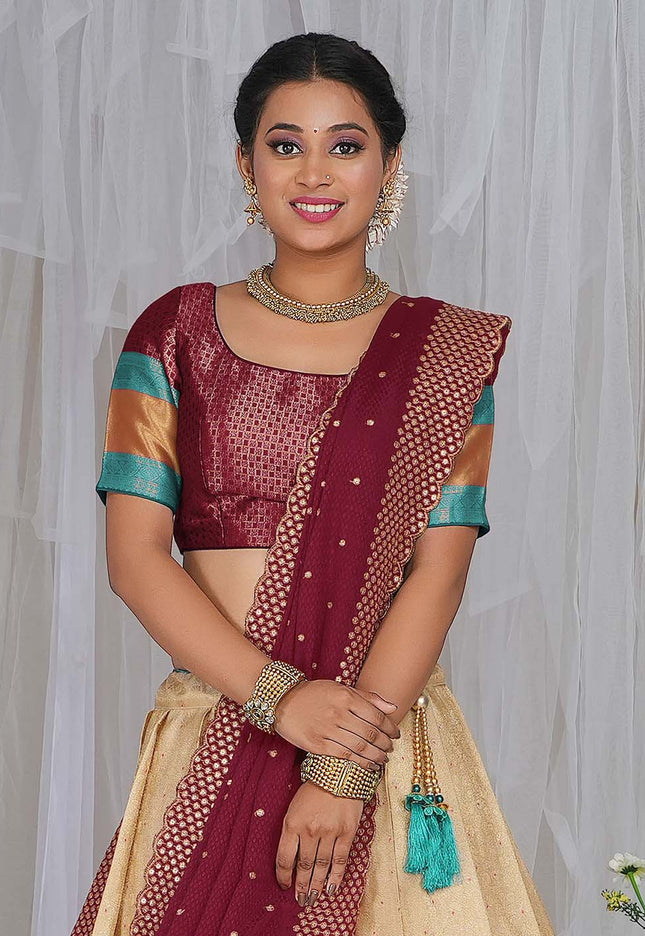 Chiku Kanjivaram silk Half Saree