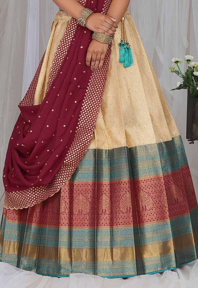 Chiku Kanjivaram silk Half Saree