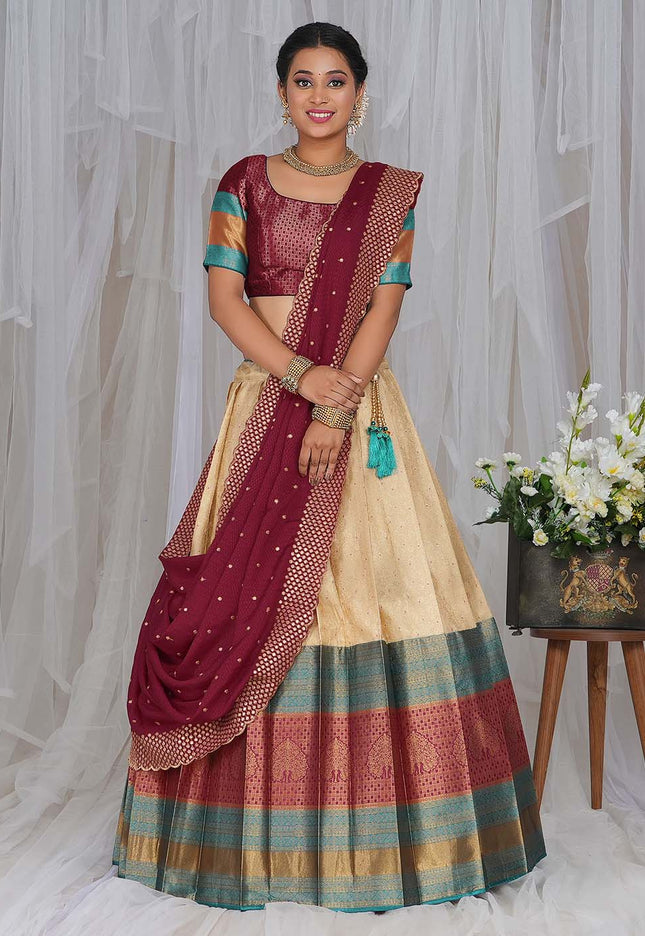 Chiku Kanjivaram silk Half Saree