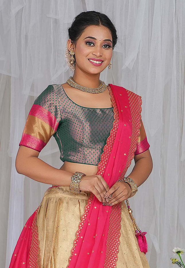 Chiku Kanjivaram silk Half Saree