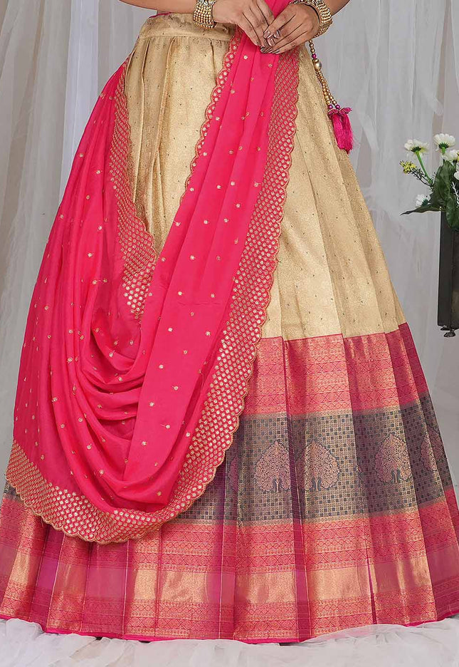 Chiku Kanjivaram silk Half Saree
