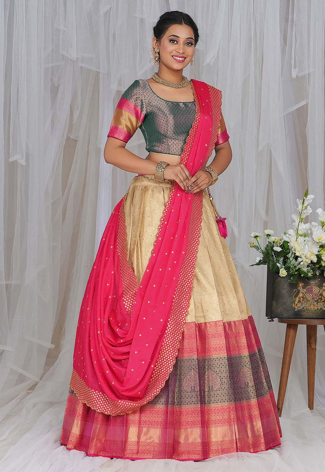 Chiku Kanjivaram silk Half Saree