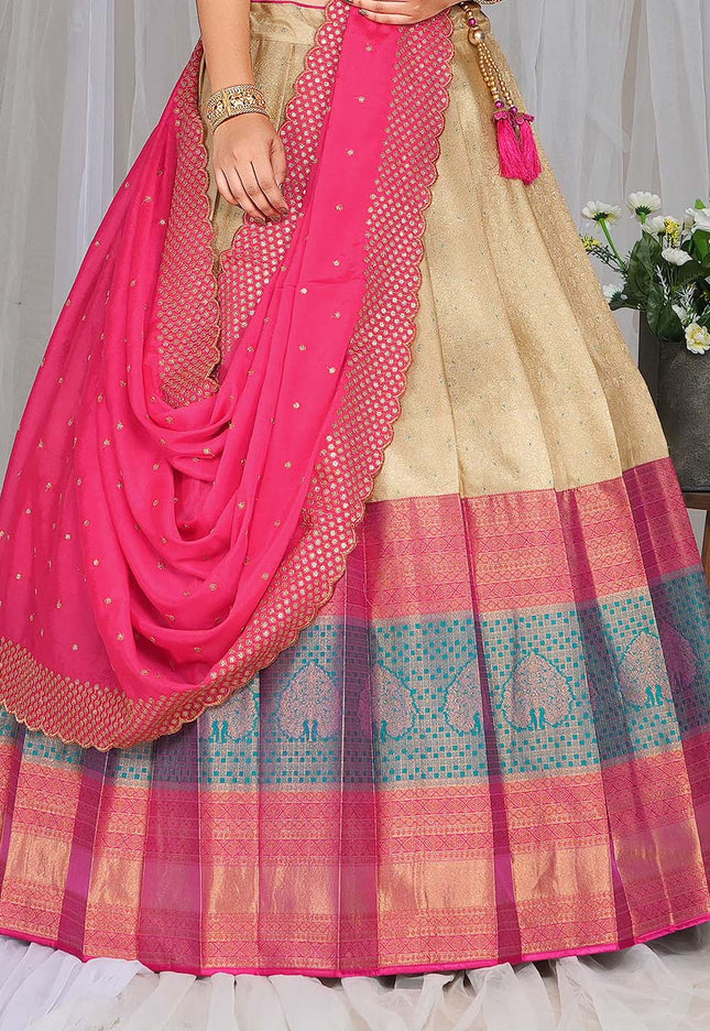 Chiku Kanjivaram silk Half Saree