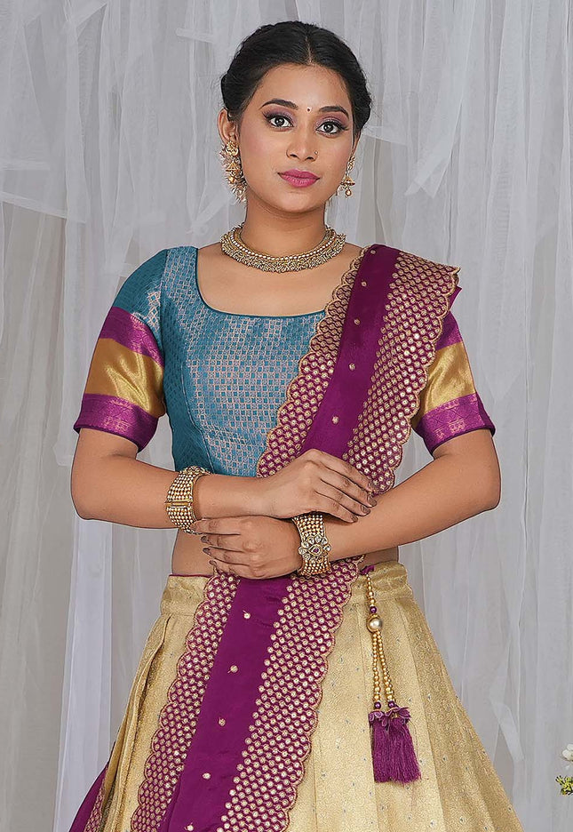 Chiku Kanjivaram silk Half Saree