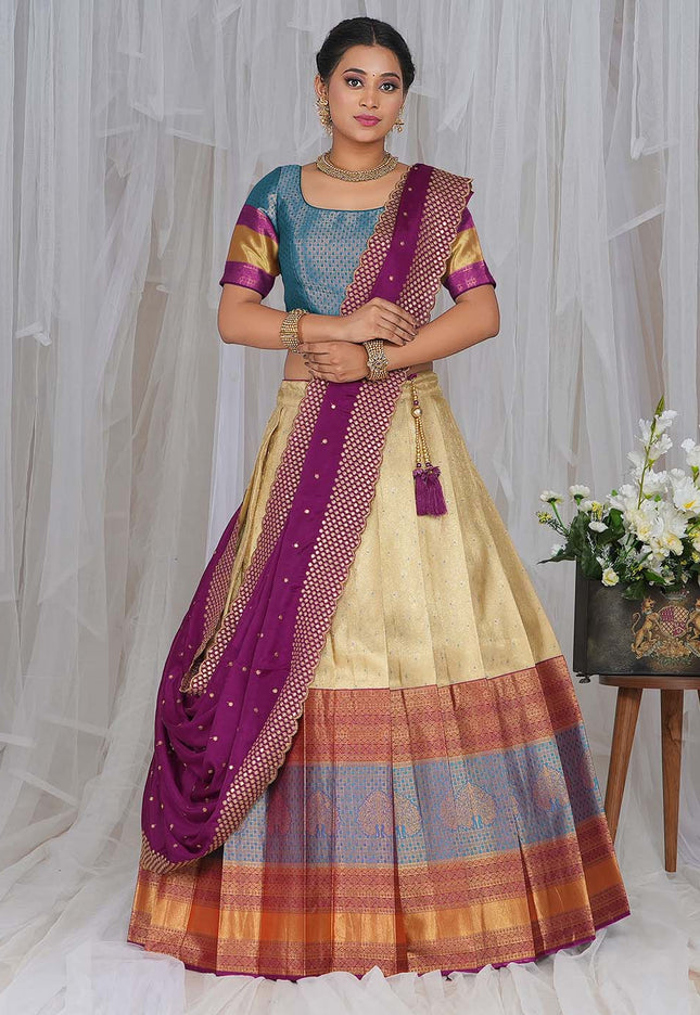 Chiku Kanjivaram silk Half Saree