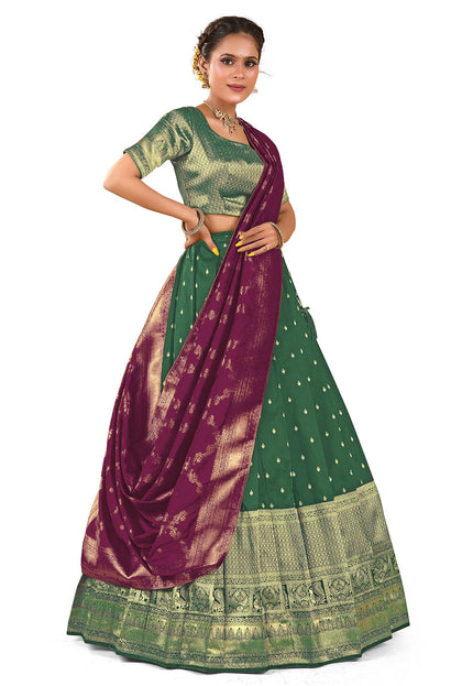 Green Banarasi Pattu Half Saree