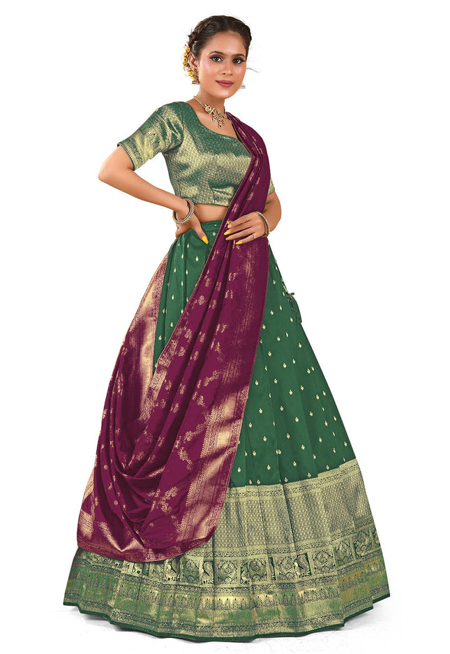 Green Banarasi Pattu Half Saree
