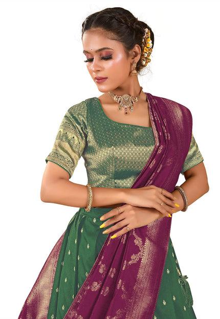 Green Banarasi Pattu Half Saree