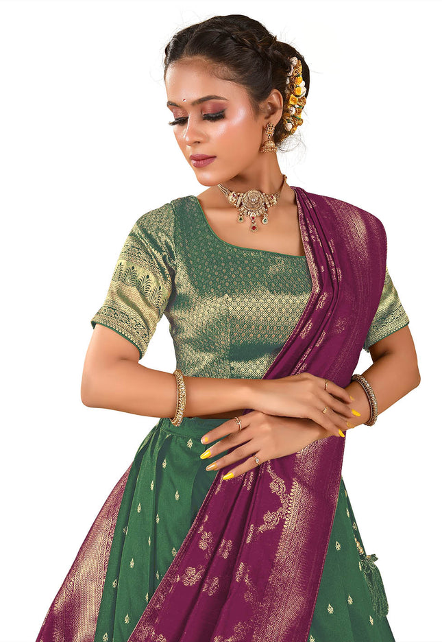 Green Banarasi Pattu Half Saree