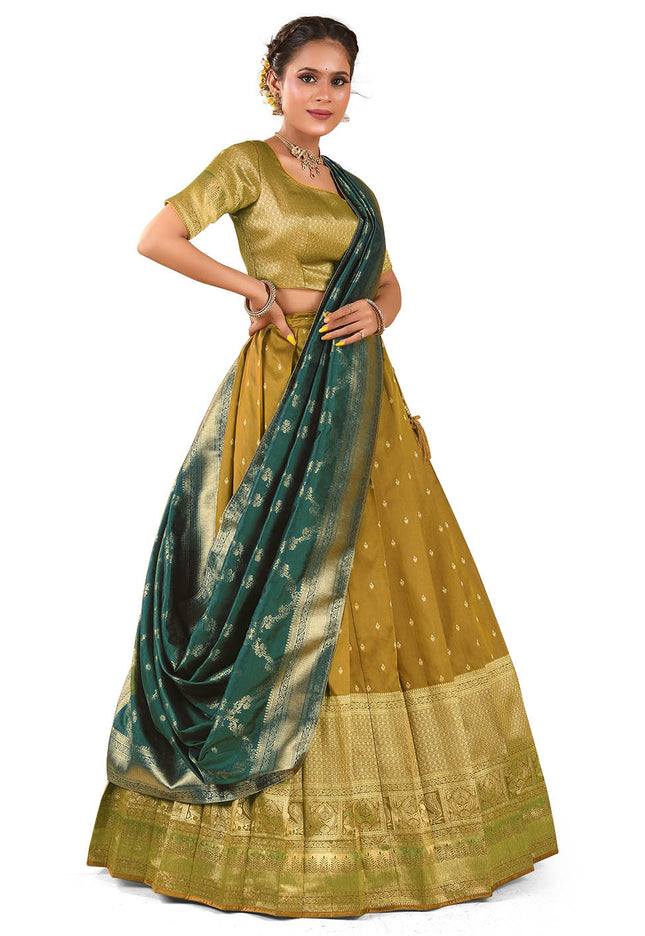 Mustard Banarasi Pattu Half Saree
