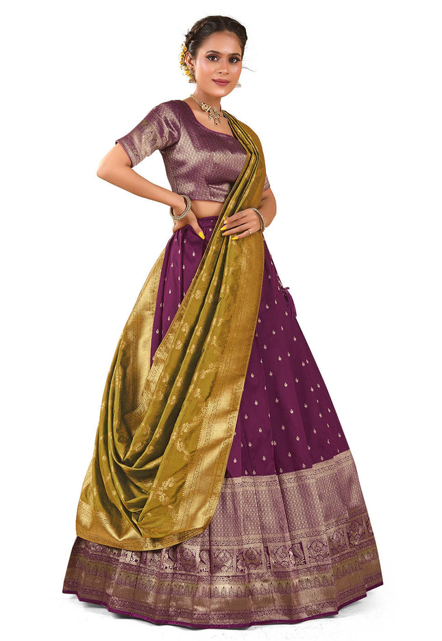 Wine Banarasi Pattu Half Saree