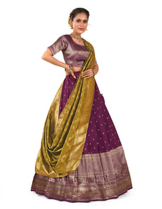 Wine Banarasi Pattu Half Saree