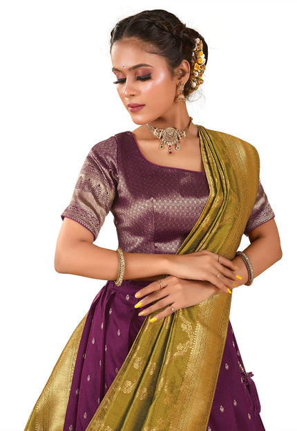 Wine Banarasi Pattu Half Saree