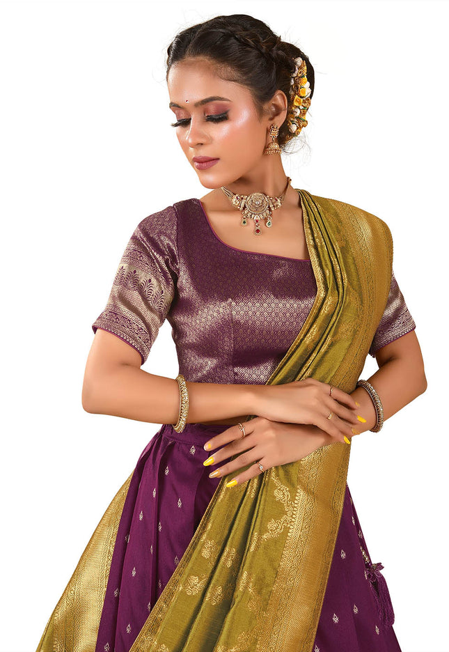 Wine Banarasi Pattu Half Saree