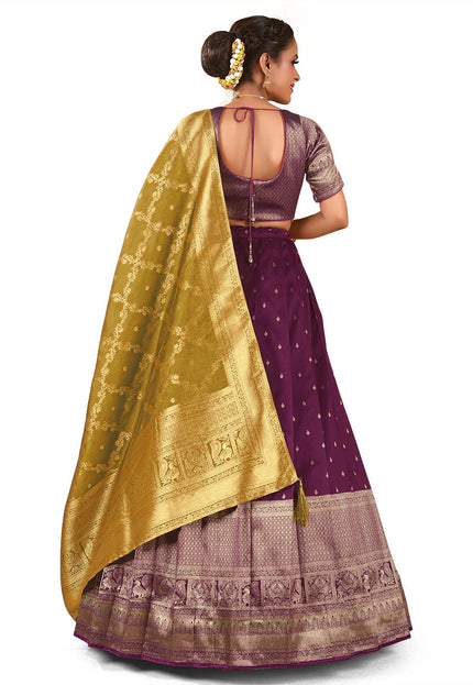 Wine Banarasi Pattu Half Saree