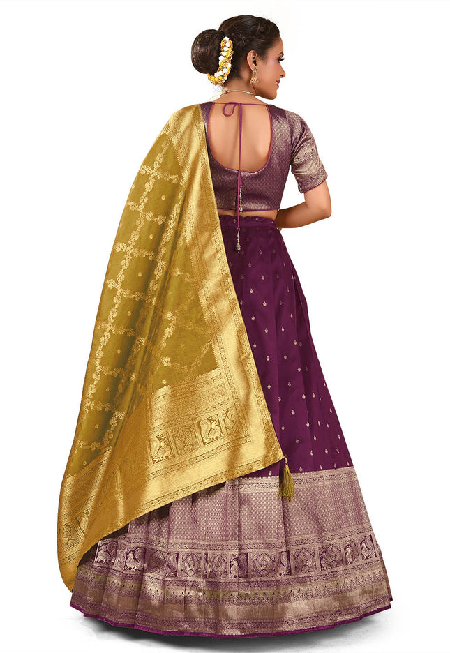 Wine Banarasi Pattu Half Saree