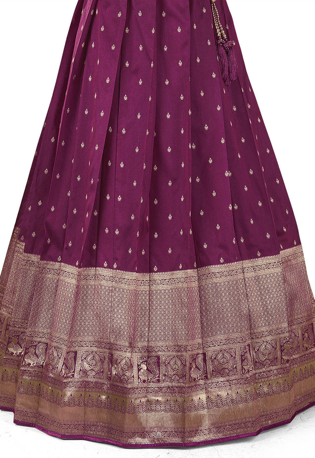 Wine Banarasi Pattu Half Saree