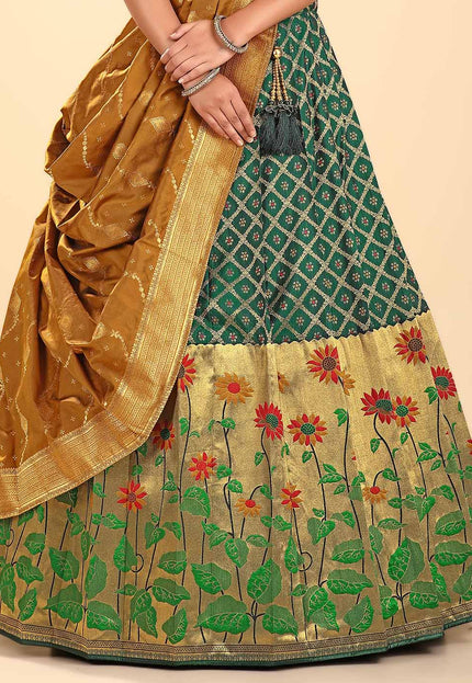 Green Banarasi Silk Lehenga Choli