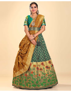 Green Banarasi Silk Lehenga Choli