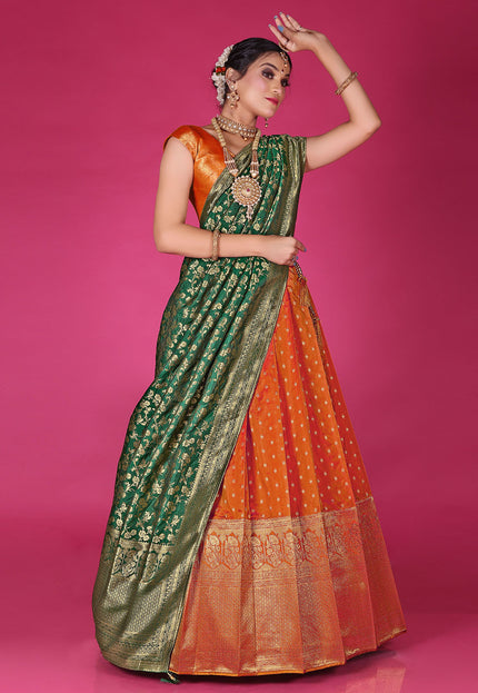 Orange Banarasi Silk Lehenga