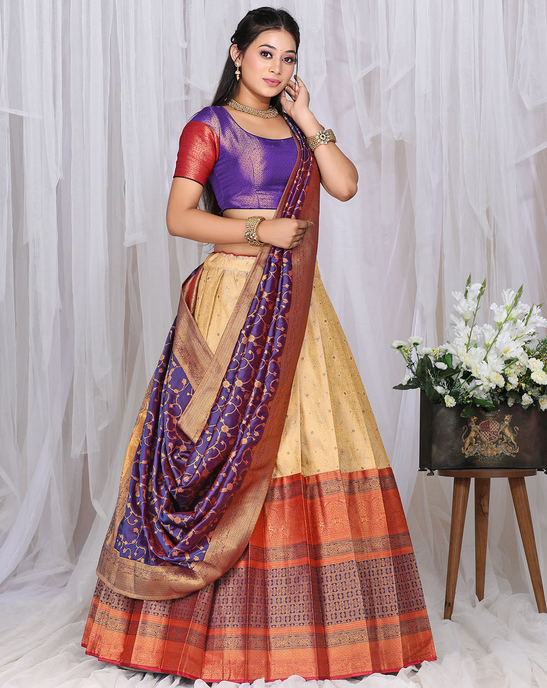 Zari Work Silk Traditional South Indian Half Saree at Rs 600/piece