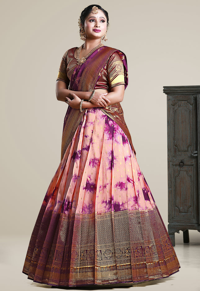 Wine Shibori Dyeing Lehenga
