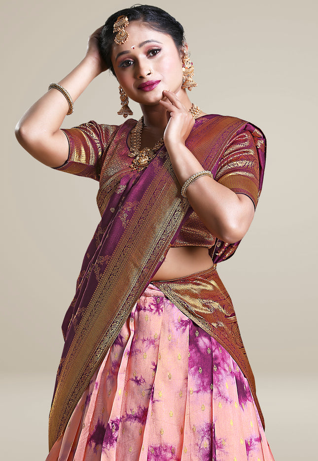 Wine Shibori Dyeing Lehenga